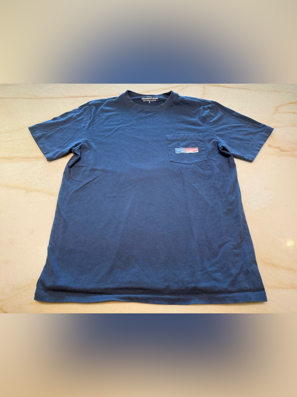 Vineyard Vines Navy Short-Sleeve Pocket Tee with Flag Patch
